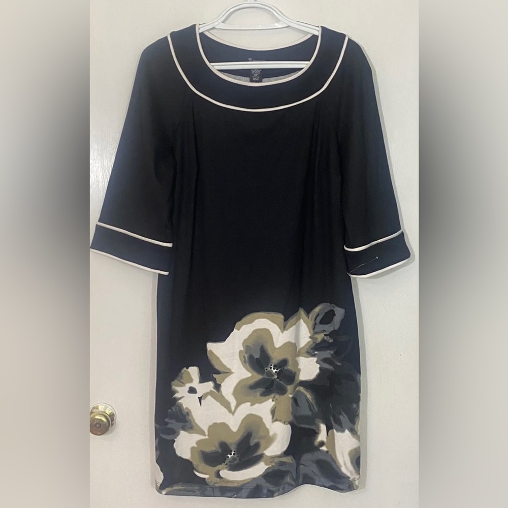 New Directions Womens Shift Black Floral Dress Size 16W Above the Knee Stretch